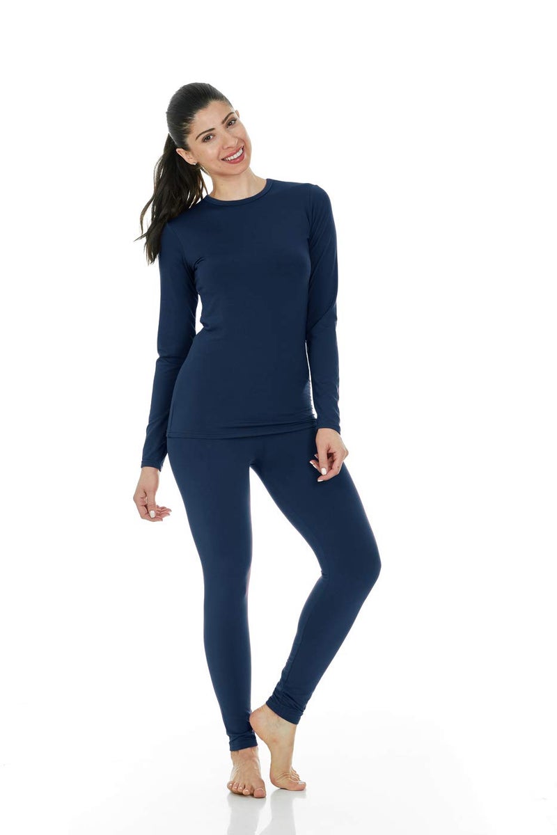 Thermajane Long Johns Thermal Underwear for Women Fleece Lined Base Layer Pajama Set Cold Weather (Small, Navy) - Image 1